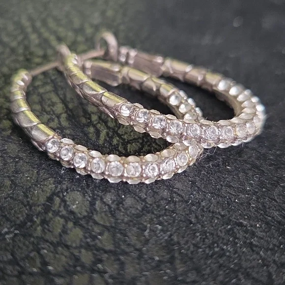 Brighton Pave Pebble Hoop Earrings With Crystals - Picture 5 of 5